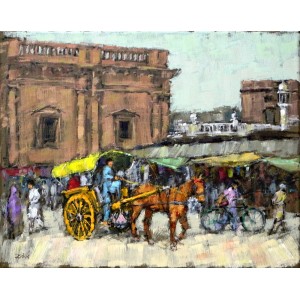 Zahid Saleem, 13 x16 Inch, Acrylic on Canvas, Cityscape Horse Painting, AC-ZS-024